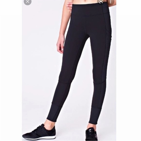 Ivivva Lululemon Girl Black Quilted Leggings Side Panel Zipper ankle Size 12 - Picture 1 of 15